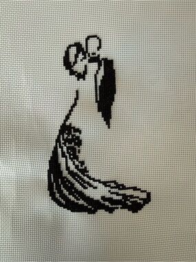 Monochrome Cross-Stitch Bride Silhouette Embroidery